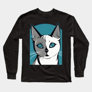 White and gray cat with blue eyes Long Sleeve T-Shirt
